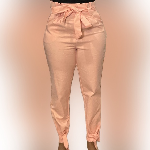 Women Solid Casual Trousers High Waist Ruffle Bow Tie Pants - Picture 3 of 8